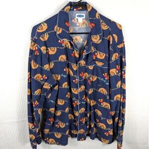 Old Navy XL Sloth Christmas Pajama Top Flannel Button Shirt Men’s Holiday Cotton